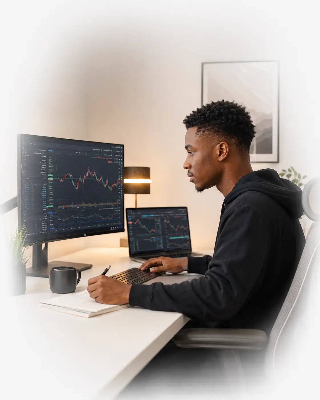 Young trader working at the computer