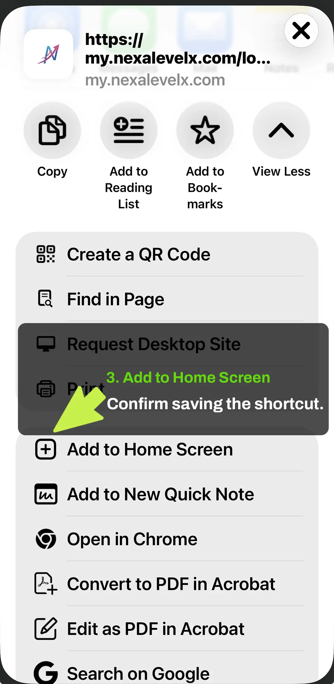 Confirm saving the shortcut Confirm saving the shortcut.
