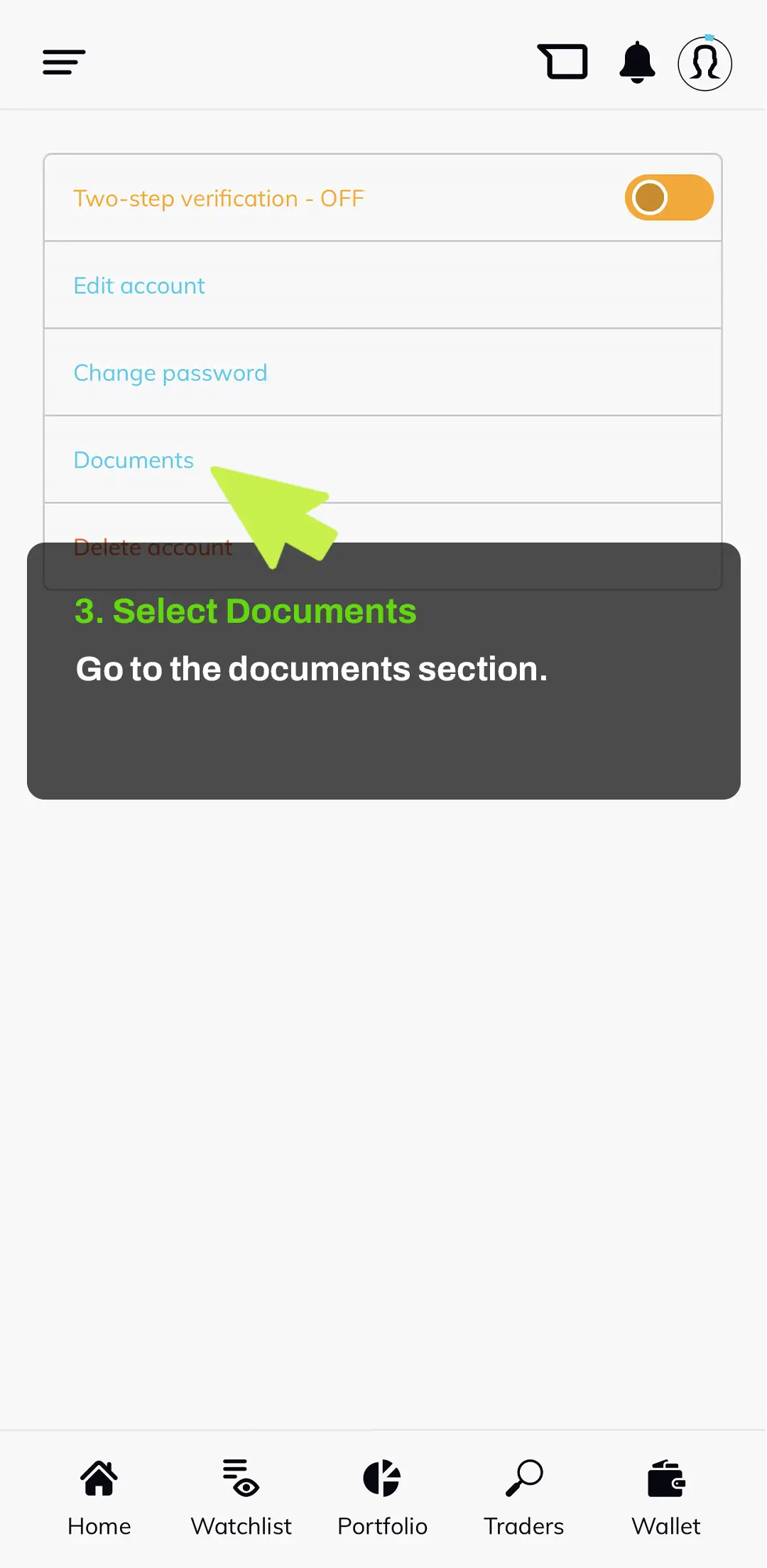 Go to the documents section Go to the documents section