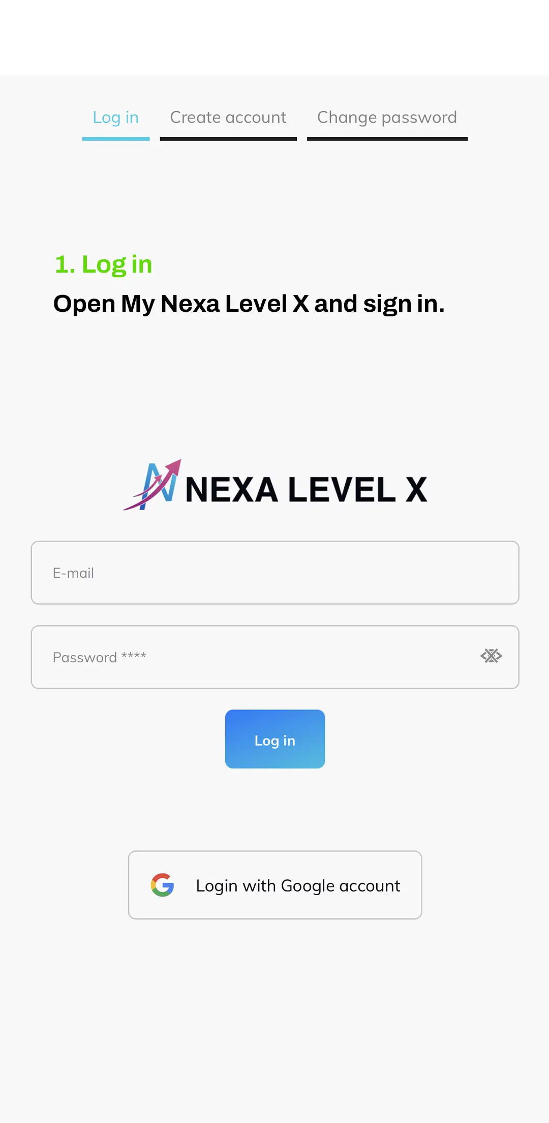Open My Nexa Level X and sign in Open My Nexa Level X and sign in