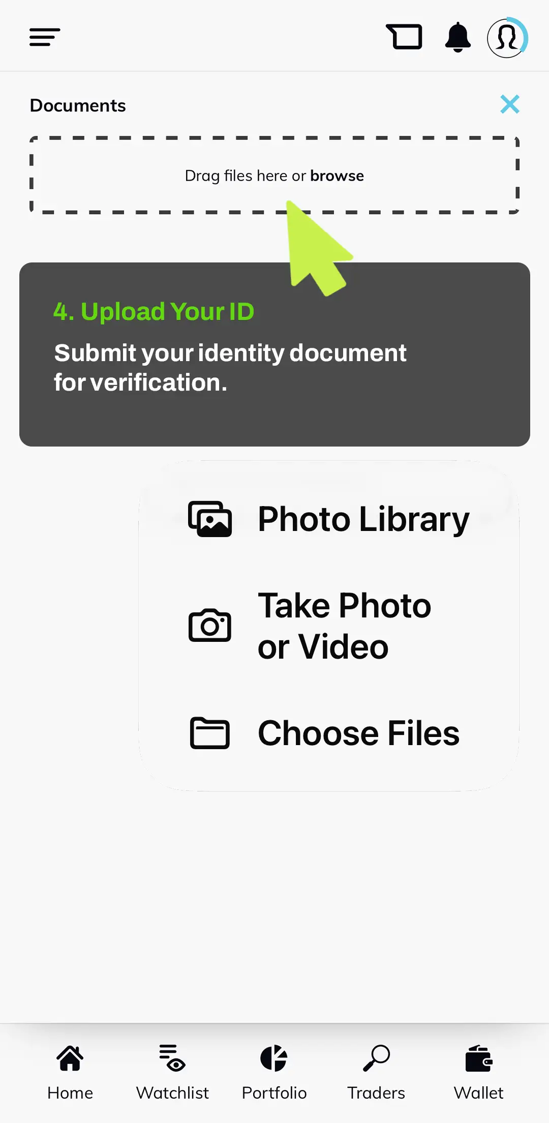 Submit your identity document for verification Submit your identity document for verification